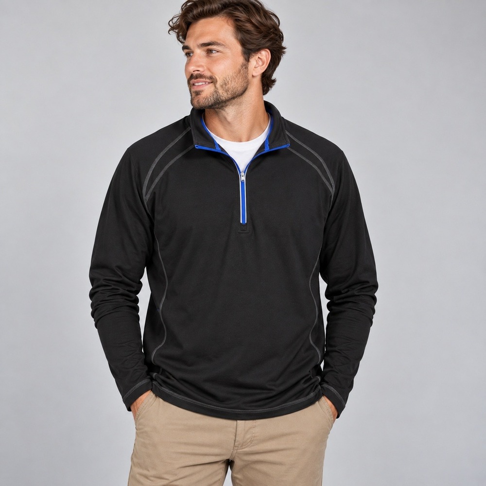 Tommy Bahama Mens XL Black Blue Half Zip Pullover Marlin Logo Long Sleeve Shirt